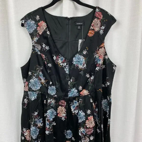 Torrid Black Floral Sleeveless Fit&Flare Party Dress Sz.18W NWT - Picture 4 of 14
